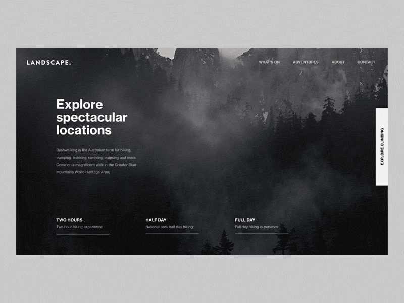 Mountains interaction invisionstudio landing visual design ui