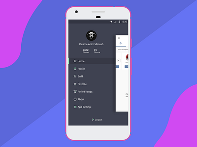 Sniff app side navigation dark mobile apps music profil profile side bar side menu side nav side navigation stream ui uidesign ux