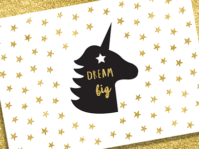 Dream Big Card big card dream gold stars unicorn
