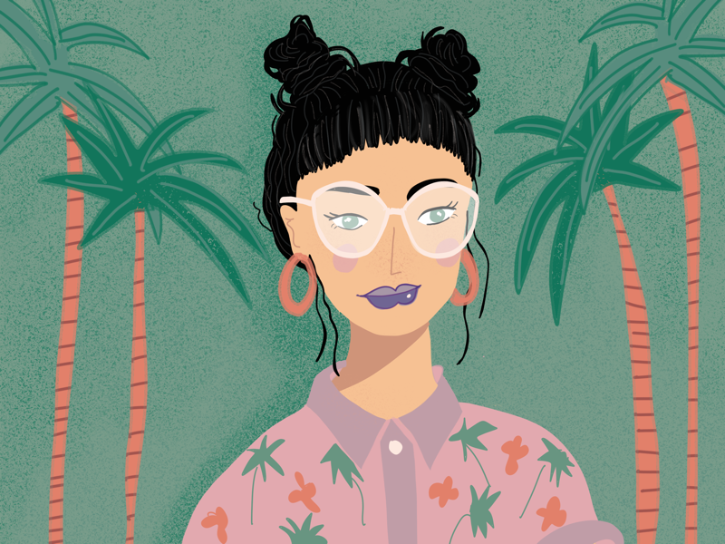 Female Wonder retrolook glasses face female palmtree