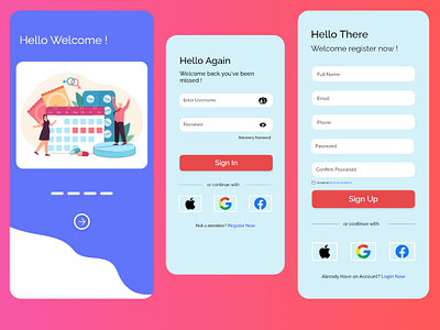 Mobile Application Login Registration & Splash Screen UI Design