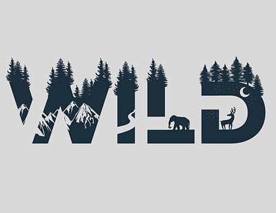 WILD typography branding branding design deer design design art elephant forest icon illustration letter logo minimal moon logo nature trees tropical typography website wild word