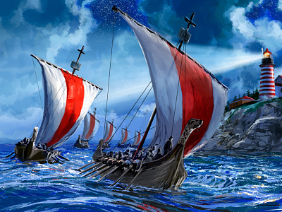 Vikings Pass West Quoddy Head Lighthouse advertising digital art digital painting fantasy history illustration painting photoshop viking