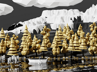 The Gold Lake 3d 3d art design graphic design illustration minimal