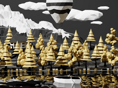 The Gold Lake 3d 3d art design graphic design illustration minimal