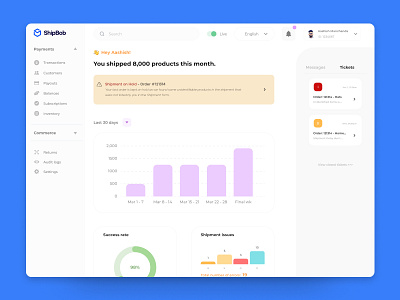 Logistics Dashboard - ShipBob web dashboard