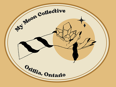 Mystic Design For My Moon Collective Shop branding crystals groovy handdrawn illustration logo logos mystic mystic branding mystic shop mystical shop branding simple designs sketch snake whimsy witchy yellow