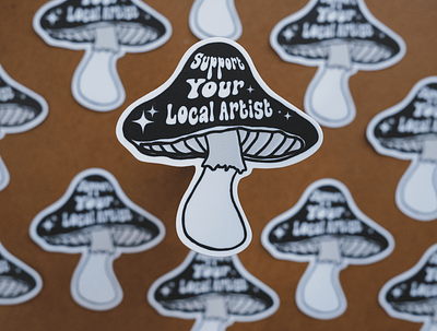 Support Your Local Artist artist branding design graphic design groovy illustration logo mushroom mystic shroom sticker