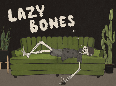 Lazy Bones cactus couch death grim hipster illustration lazy plant procreate skeleton skull skull art skull artwork smoking tattoo