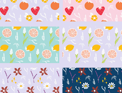Fruit & Floral Patterns - For Tea Packaging chamomile cinnamon floral fruit graphic design illustration lavender orange packaging pattern pattern design strawberry tea