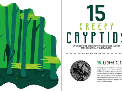 Creepy Cryptids - Magazine Layout cryptid cryptids graphic design illustration layout design magazine zine