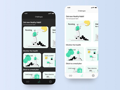 Health&Habits animation app application design flat illustration minimal typography ui ux