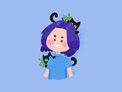 The cats and I cat cute flat illustration