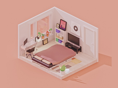 Bedroom lowpoly 3d blender blender 3d cute illustration isometric isometric art render