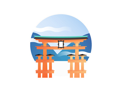 Hello Dribbble flat illustration itsukushima japan ui vector
