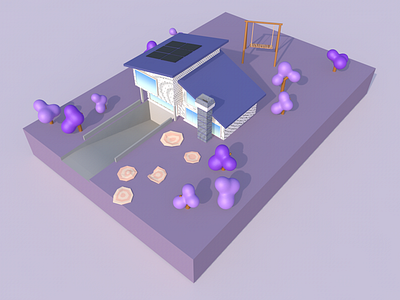 The purple house 3d cinema4d cute flat house isometric low poly purple render