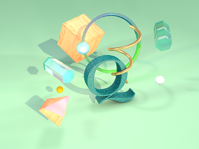 Letter Q 3d cinema4d flat isometric low poly render type