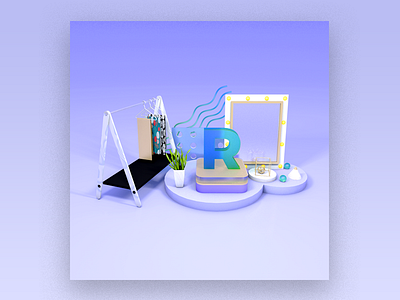 Letter R 3d cinema4d cute flat isometric low poly purple realistic render type