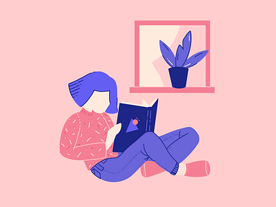 Reading illustration pink procreate simple ui