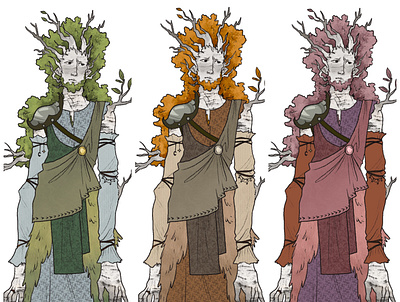 Dryad Lineup birch character design character layout character layout design dryad fantasy fantasy art fashion illustration illustrator outfit tree person