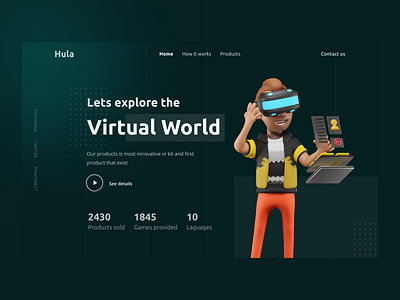 Hula - Virtual Reality Products Website 3d 3d illustration artificial intelligence augmented reality futuristic landing page meta modern playstation vr tech technology ui design ui ux virtual reality vr website design