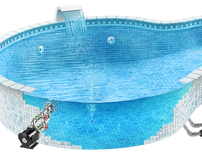 Pool 3d 3d bottom caustic chrome cut cutaway isolated liquid pool tile water waterfall