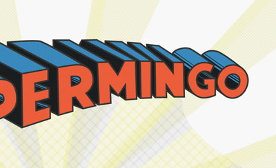 super_mingo blue branding cartoon logo red sunburst