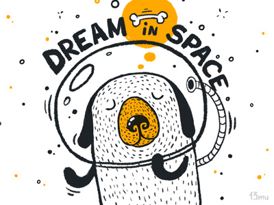 Dream in space 13mu astronaut bone dog dream illustration space
