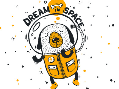Dream in space in astro suit 13mu astronaut bone dog dream illustration space suit