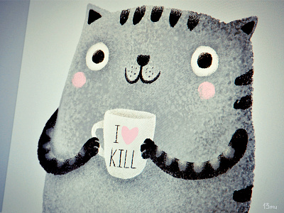 I♥kill 13mu cat coffee cup illustration killer smile stripy