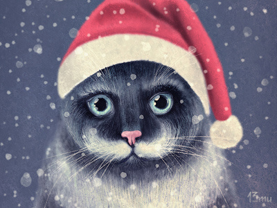 Cat with a mustache cat christmas holidays mustache new year santa snow