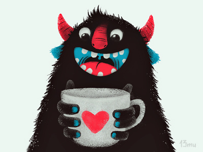 Demon with cup demon coffee cup 13mu art heart love monster diablo