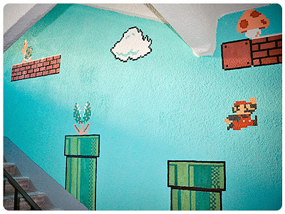 Mario mario supermario game nintendo super mario bros. graffiti illustration street art hallway porch