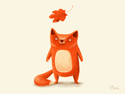 I am autumn (with eyes ͼᴥͽ) 13mu autumn fox illustration leaf orange red