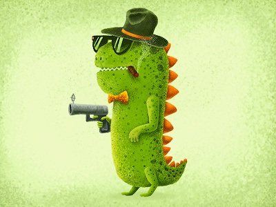 Dino bandito 13mu cigar dino dinosaur gangster glasses green gun hat illustration