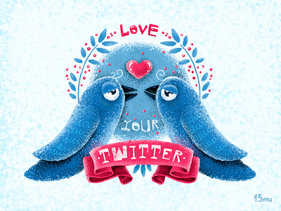 Love your twitter 13mu banner bird heart illustration love twitter