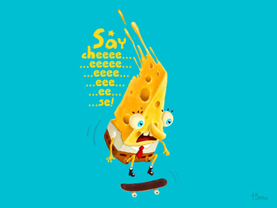 Say cheeeeeese 13mu cheese illustration jump skate skateboard spongebob