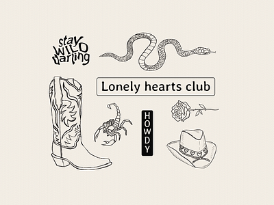 Lonely hearts club adobe illustrator branding cowboy design elements graphic design howdy illustration illustrations lonely hearts club procreate western concept western illustrations western theme