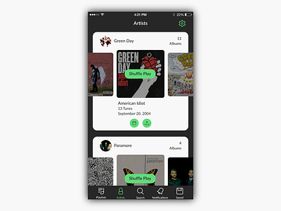 Music Streaming App Artists Tab clean flat ios iphone minimal neat ui