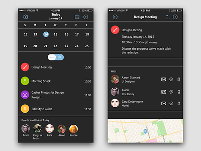 Calendar App clean flat ios iphone minimal social ui