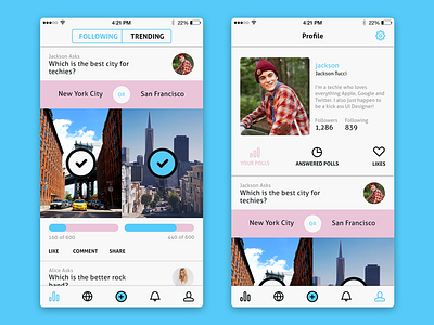 Social Polling App clean flat ios iphone minimal social ui