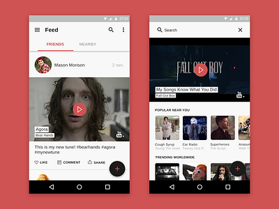 Social Music App Feed & Search Android android clean material design minimal neat