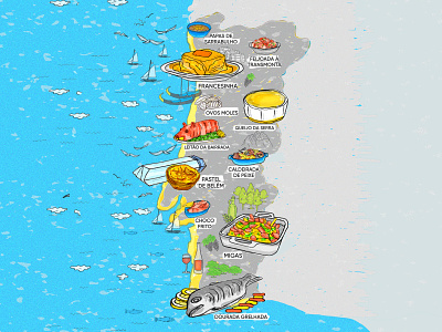 Portuguese Food Map cheese fish food francesinha illustration map pastel nata pig