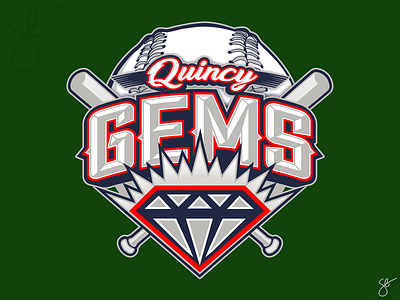 Quincy Gems Baseball apparel graphics design illustration illustrator logo logo design screen print vector