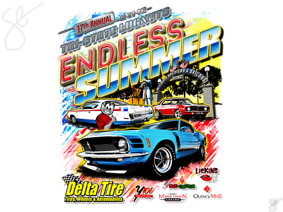 Tri-State Lungnuts - Endless Summer Car Show apparel graphics design illustration illustrator photoshop poster art procreate screen print separation vector