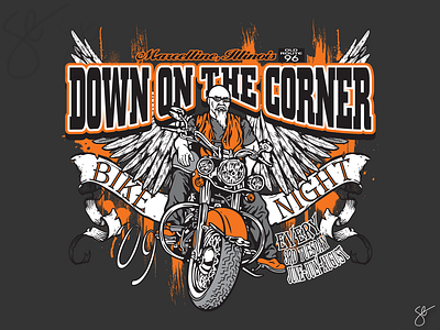 Down On The Corner - Bike Night apparel graphics design illustration illustrator logo photoshop procreate screen print separation vector