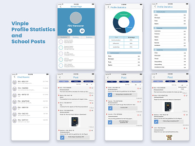 Vinple Profile Statistics and School Posts app design flat minimal ui ux