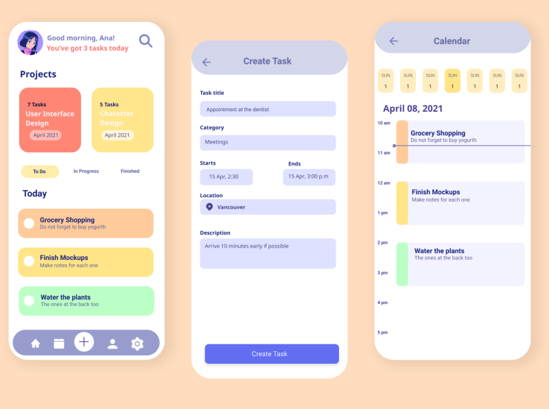 Task app by Ana Cabrera on Dribbble