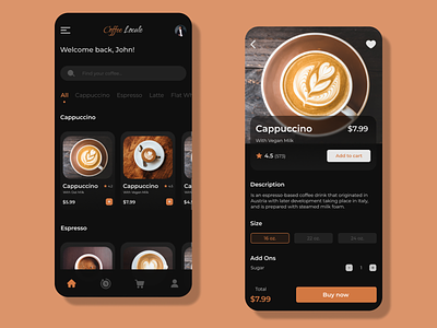 A Local Coffee App android app application coffee dark theme design local mobile modern premium ui ux