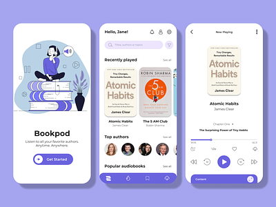 An Audio Book app application audio audio books book reader books design listen listening mobile music music app player podcast reader spotify story story telling ui ux